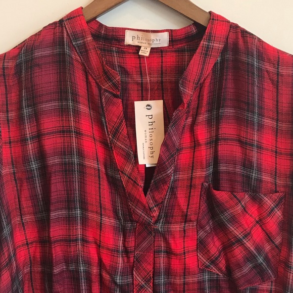 PHILOSOPHY Tartan Plaid Long Sleeve Tunic Top - Picture 3 of 7